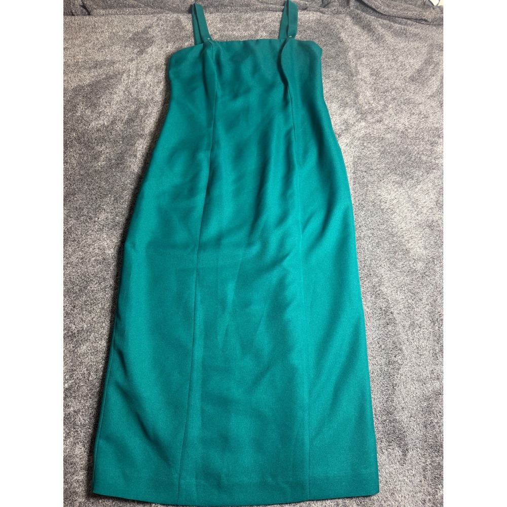 Alex Evenings Vintage Teal Green Midi Dress Square Neck Column Gown Size 10